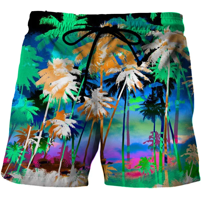 Fashion Coconut Palm Tree Graphic Beach Shorts For Men 3D Print Art Pigment Scenery Board Shorts Summer Holiday Swimming Trunks