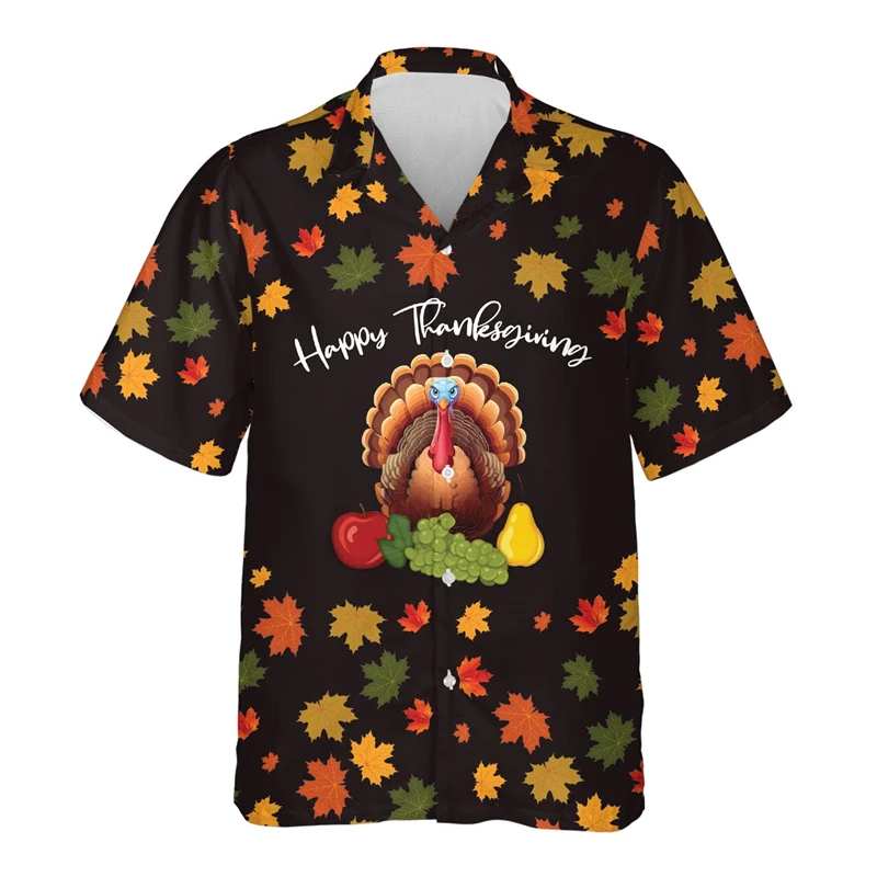 Thanksgiving 3D Printed Shirts Short Sleeve Hawaiian Shirt Christmas Blouses Graphic Shirt Animal Turkey Camisa Mens Clothes Top