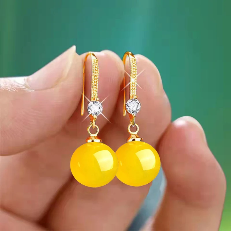 Pendientes colgantes de perlas de imitación de agua para mujer, aretes redondos brillantes, Color plateado, rojo y verde, regalo de joyería 2023