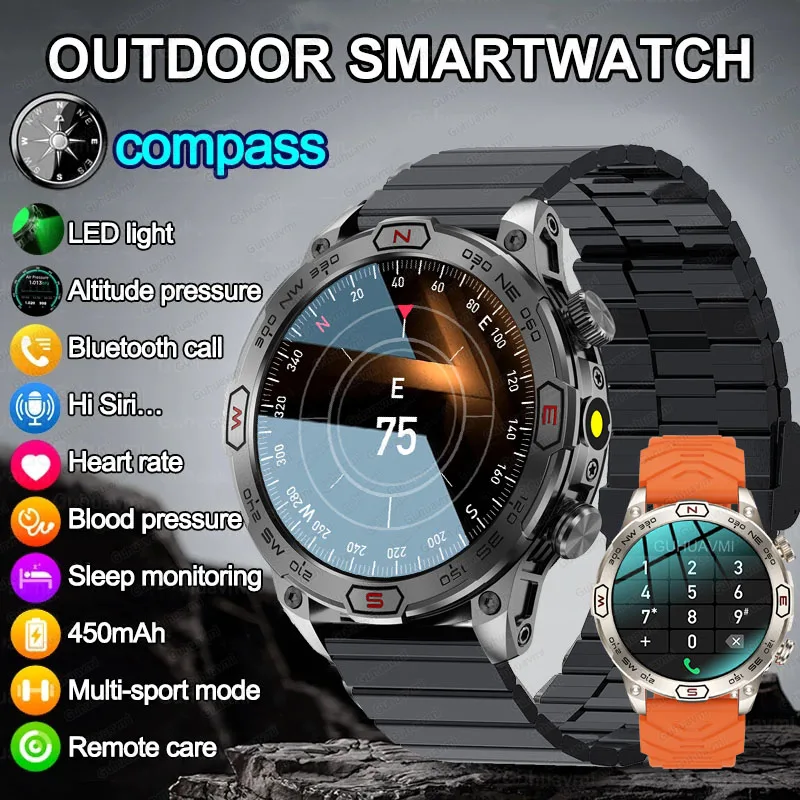 2024New Outdoor Sports Smart Watch GPS Compass AMOLED Screen Waterproof BT 5.3 Call Fitness Men Smartwatch For Xiaomi Huawei IOS