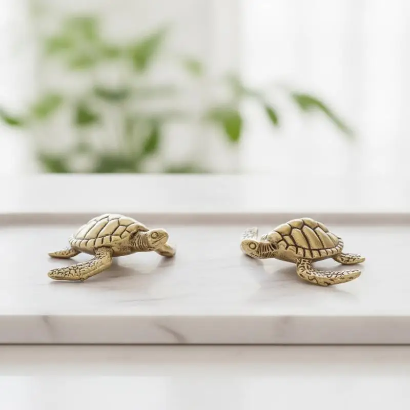 Sea Turtle Small Statue Retro Brass Animal Figurines Miniatures Office Desktop Ornament Home Decorations Metal Craft Accessorie