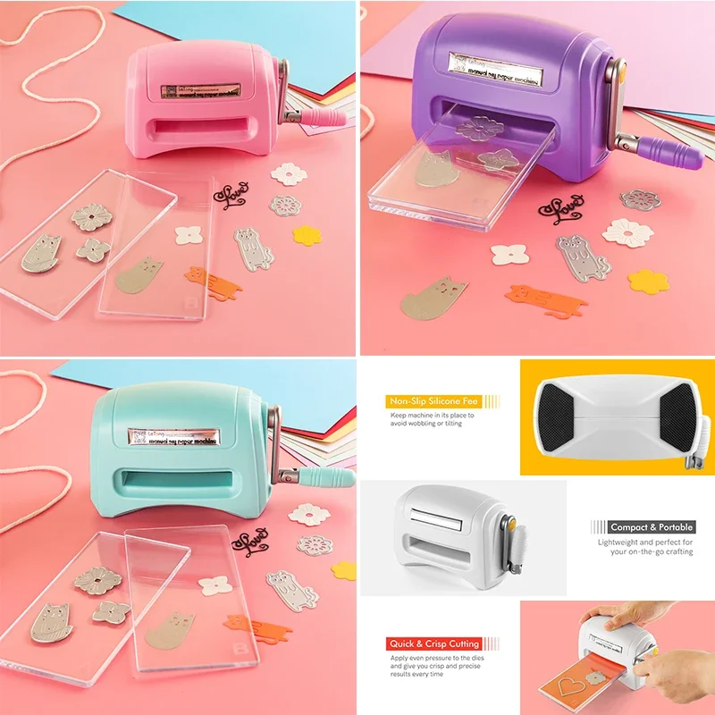 

3 Colors Mini Manual Die Cutting and Embossing Machine For DIY Scrapbooking Embossing Crafts Card Decorations Projects Tools