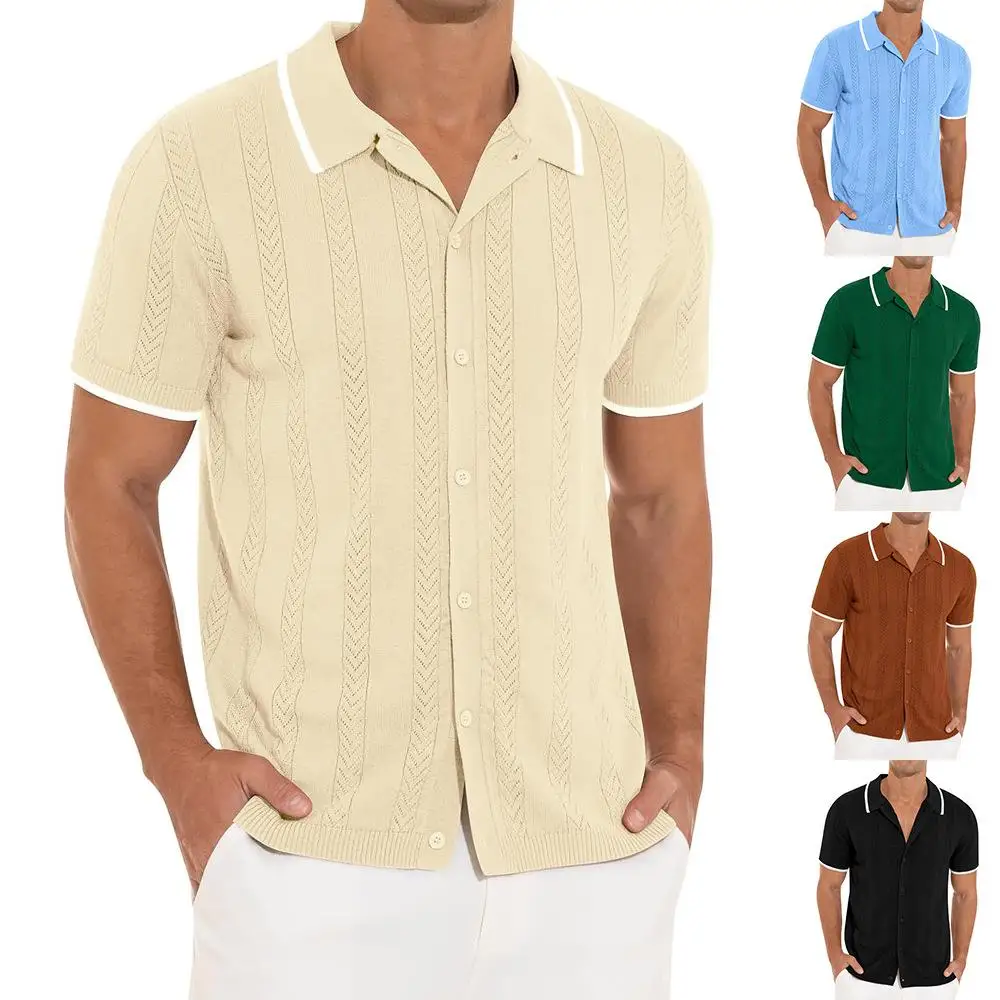 

Men's Patchwork Hollow Knitted irt ort Sve Casual Comfortable Breathable Faionable M Clothing Summer Season
