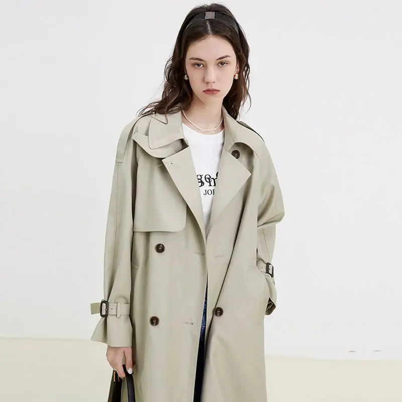 

2026 Spring New British Double Breasted Loose Mid-length Trench Coat Solid Color Commute Fashion Elegant Women's Clothing