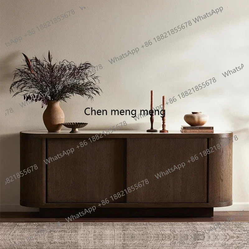 

Solid wood dining side cabinet marble storage, small apartment living room sliding door locker