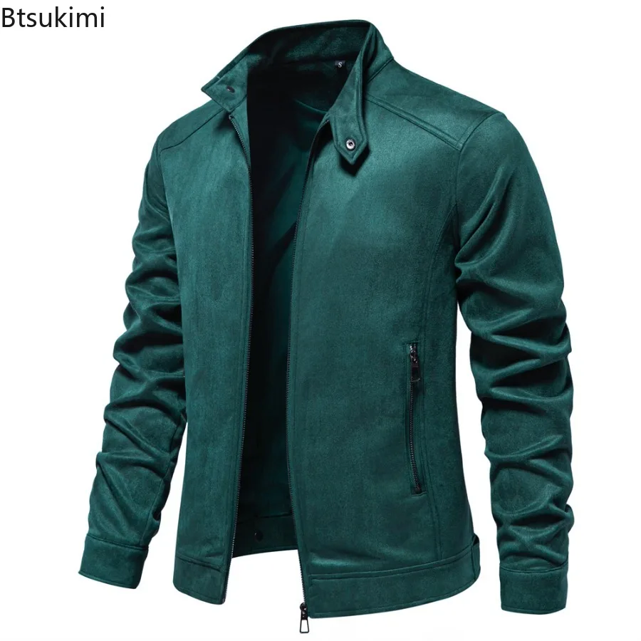 

2025 New Fall-Winter Men's Stand Collar Zip Suede Jacket Trendy Solid Color Versatile Jacketcoat Fashionable Casual Male Coats
