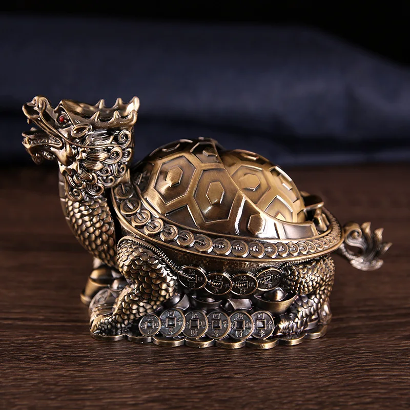 European Retro Dragon Turtle Ashtray Creative Trend Spherical With Cover Metal Ashtray Multi Functional Office Home Decoration