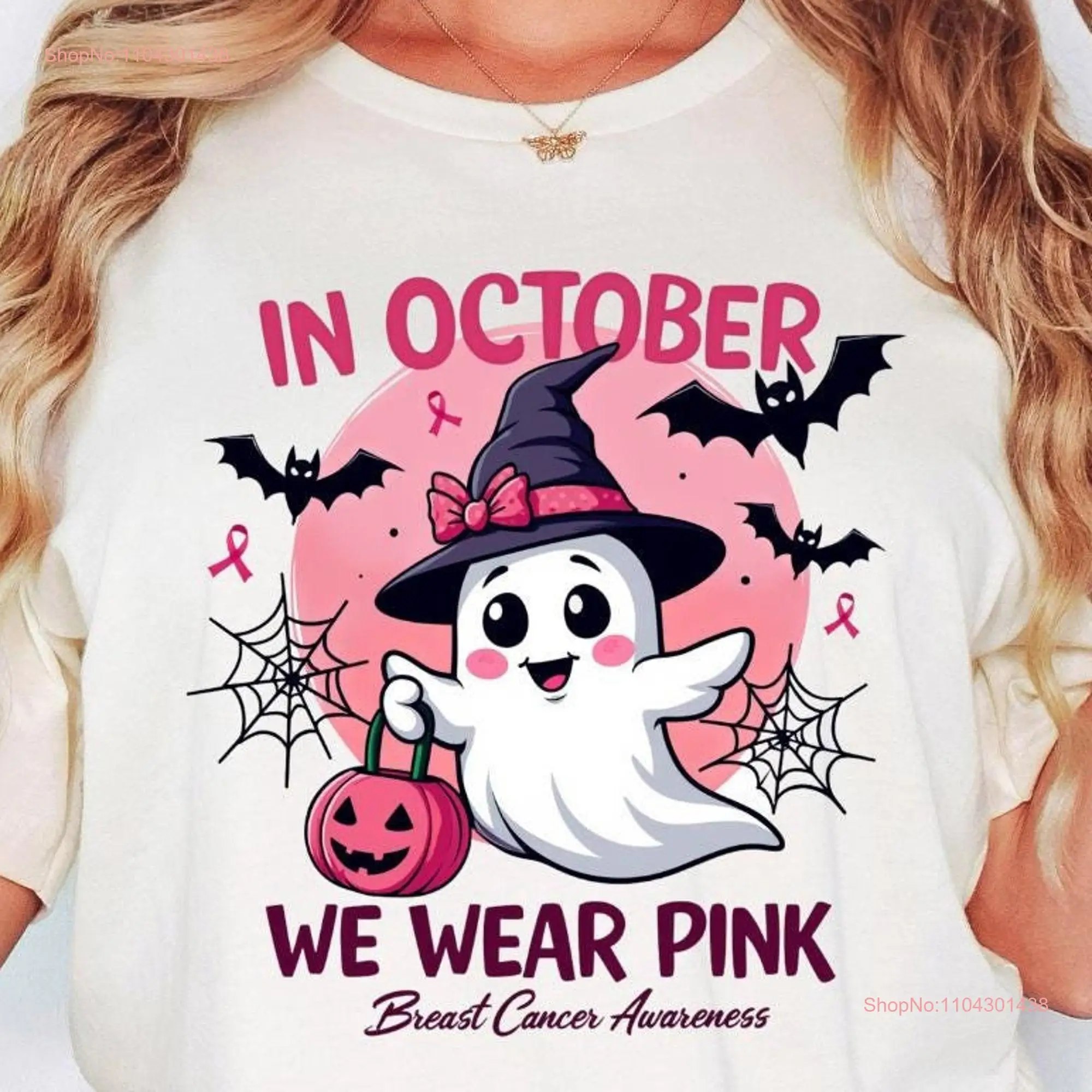 Breast Cancer Awareness T Shirt Pink October Halloween GhosT for Survivor Fight BRCA long or short sleeves