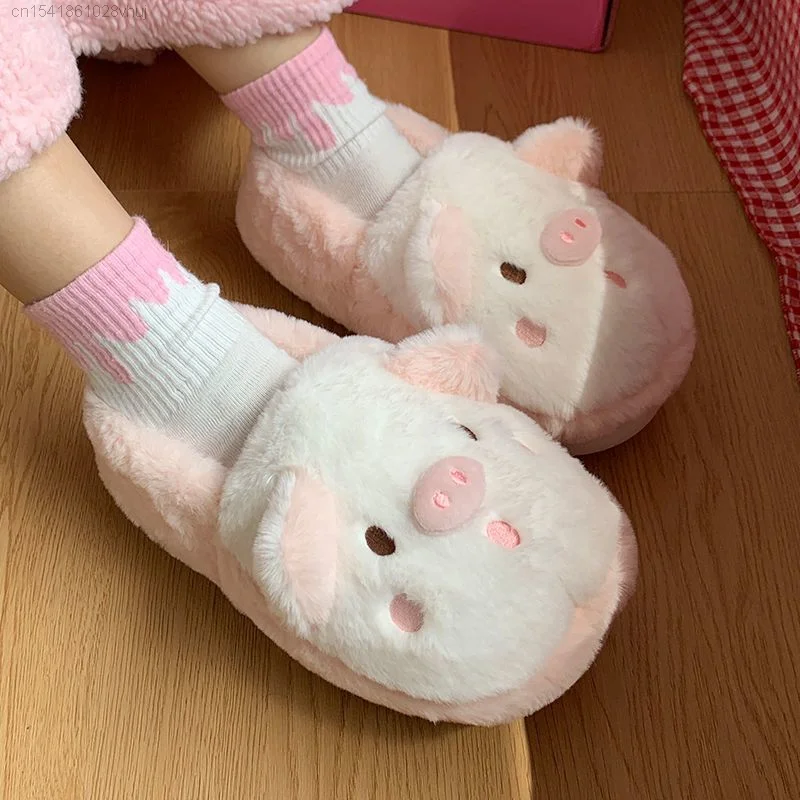 Simpatiche pantofole in cotone di maiale per le donne inverno Kawaii peluche Home Wear pantofole rosa bianche antiscivolo scarpe da donna estetiche