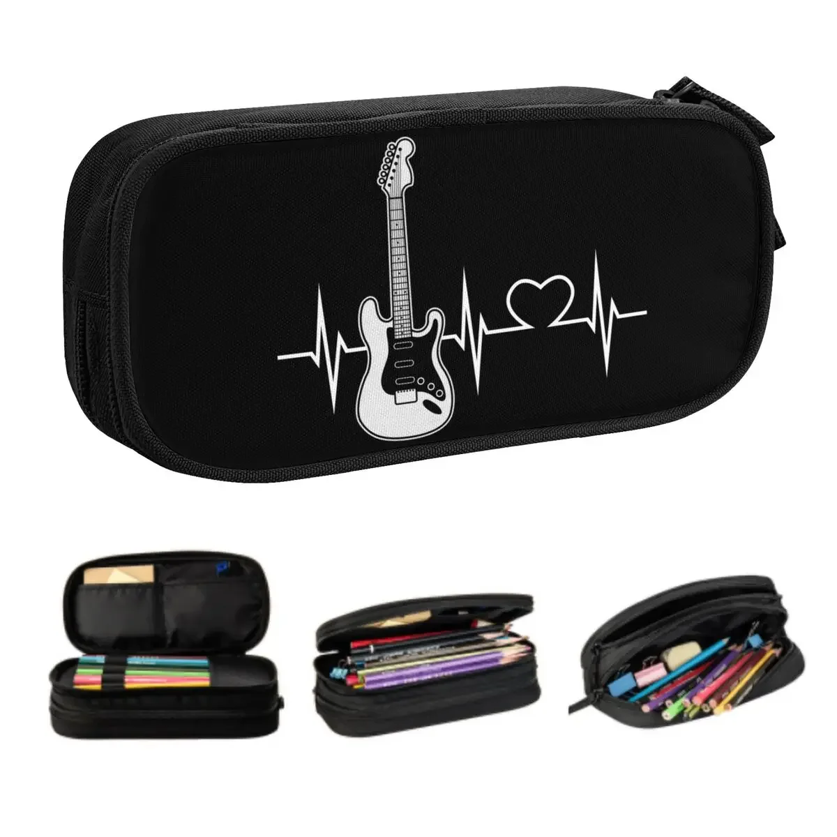 Custom Rock Guitar Heartbeat Kawaii Pencil Case Boy Girl Large Capacity Music Singer Pencil Box School Supplies