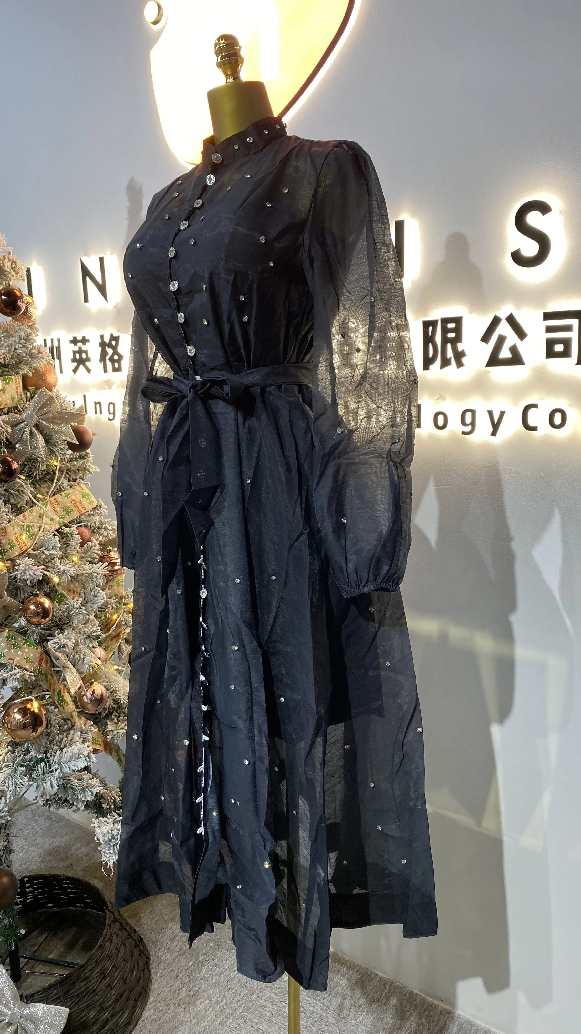 Women wholesale new style lightweight luxury nails diamond fashion single breasted swing dress-GZMM214