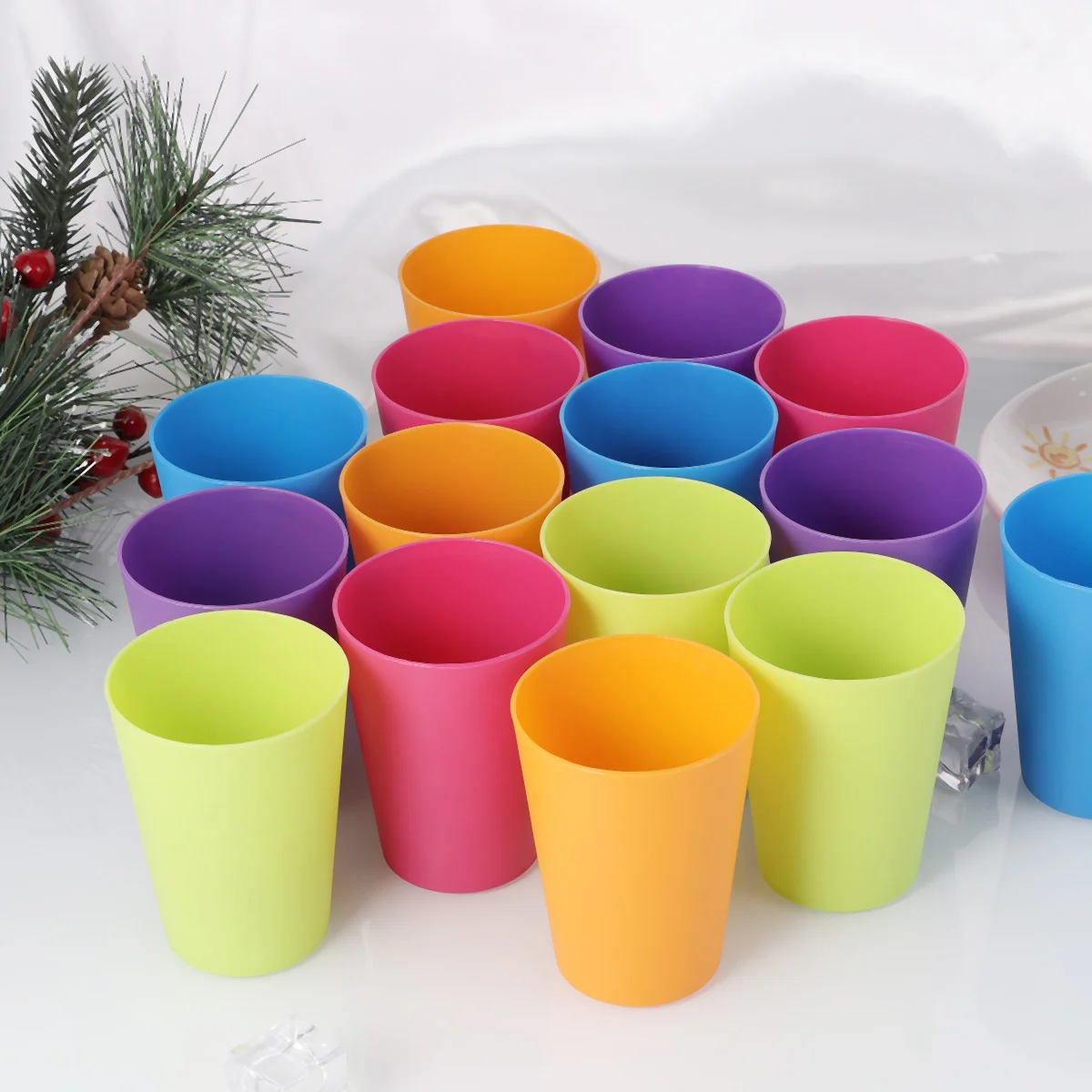 

15pcs Colorful Plastic Cups Home Beverage Drinking Cup Reusable Holiday Party Tableware and Party Supplies 101-200ml (Mixed