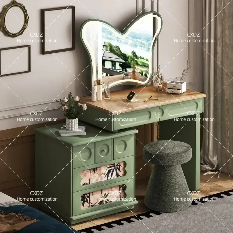 New solid wood dresser chest cabinet integrated small apartment bedroom storage cabinet retro style makeup table multi-layer