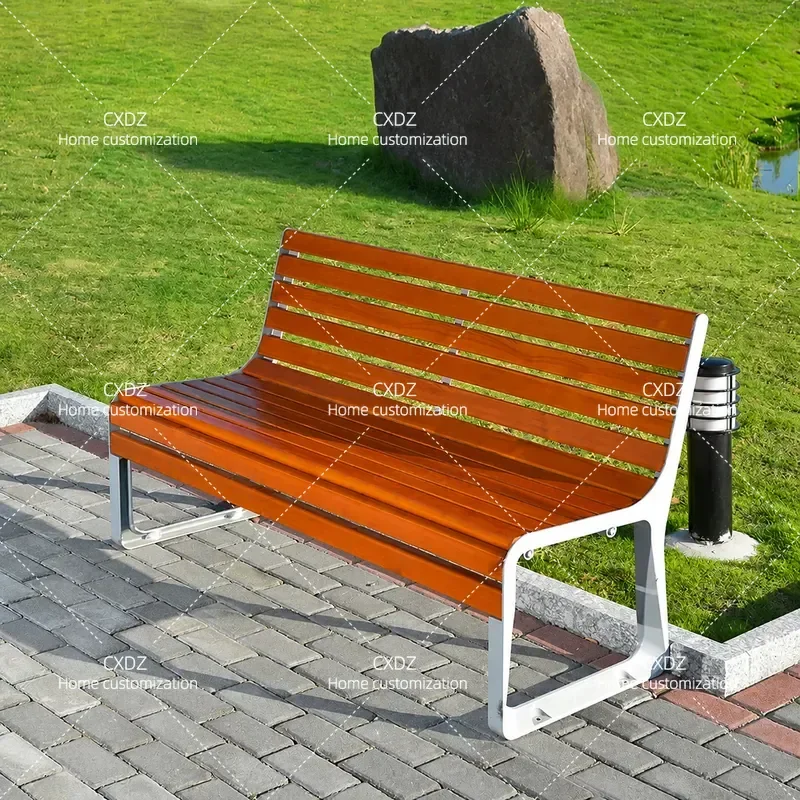 Aluminum Outdoor Park Bench with Open Square Backrest Leisure Chair for Balcony Courtyard Garden Patio Furniture