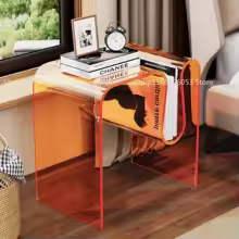 Mesa auxiliar de acrílico, mesa de centro pequeña para sala de estar, mesa auxiliar para dormitorio, mesa de centro sencilla, mesa auxiliar en forma de M