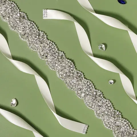 Strass brudbälte för bröllopsklänning accessoarer silverfärgad kristall brudbälte skärpband fest brudtärnegåva 10 best sales strassbälten för aftonklänningar - №1