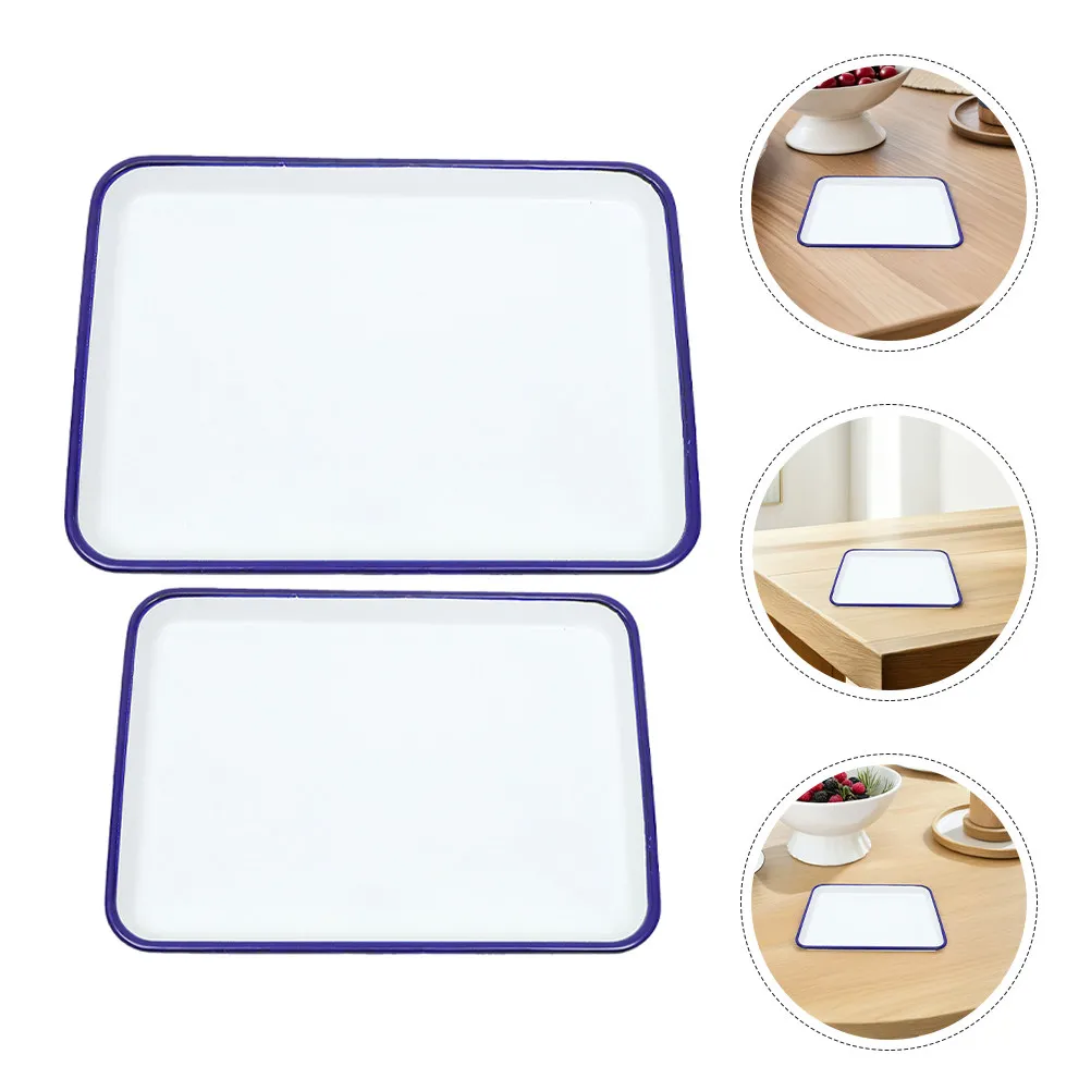 

2Pcs Enamel Baking Trays 26x18cm 30x20cm Retro White Rectangular Roasting Tray Oven Safe Easy Clean Multi Functional Baking Dish
