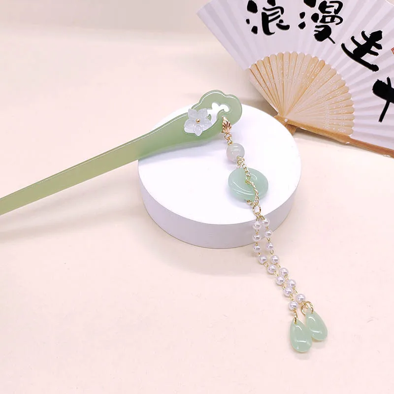 Заколка для волос из ацетата с цветочной кисточкой, женская заколка для волос в древнем стиле, заколка для волос, головной убор Hanfu и аксессуар для волос