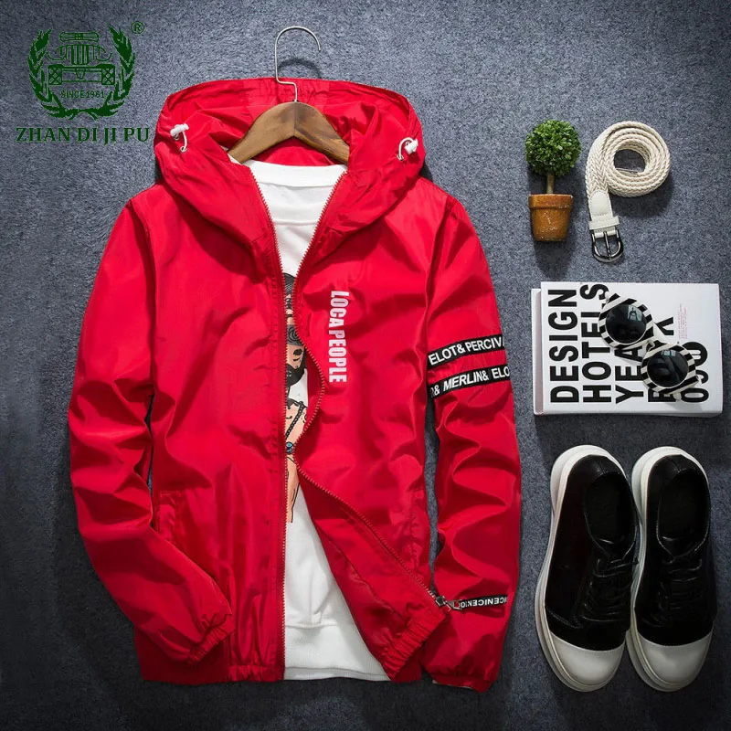 

Thin Windbreaker Jacket Men Autumn Slim Fit Young Men Hooded Bomber Jackets Male Letter Printed Big Size M-4XL Jaqueta Masculina