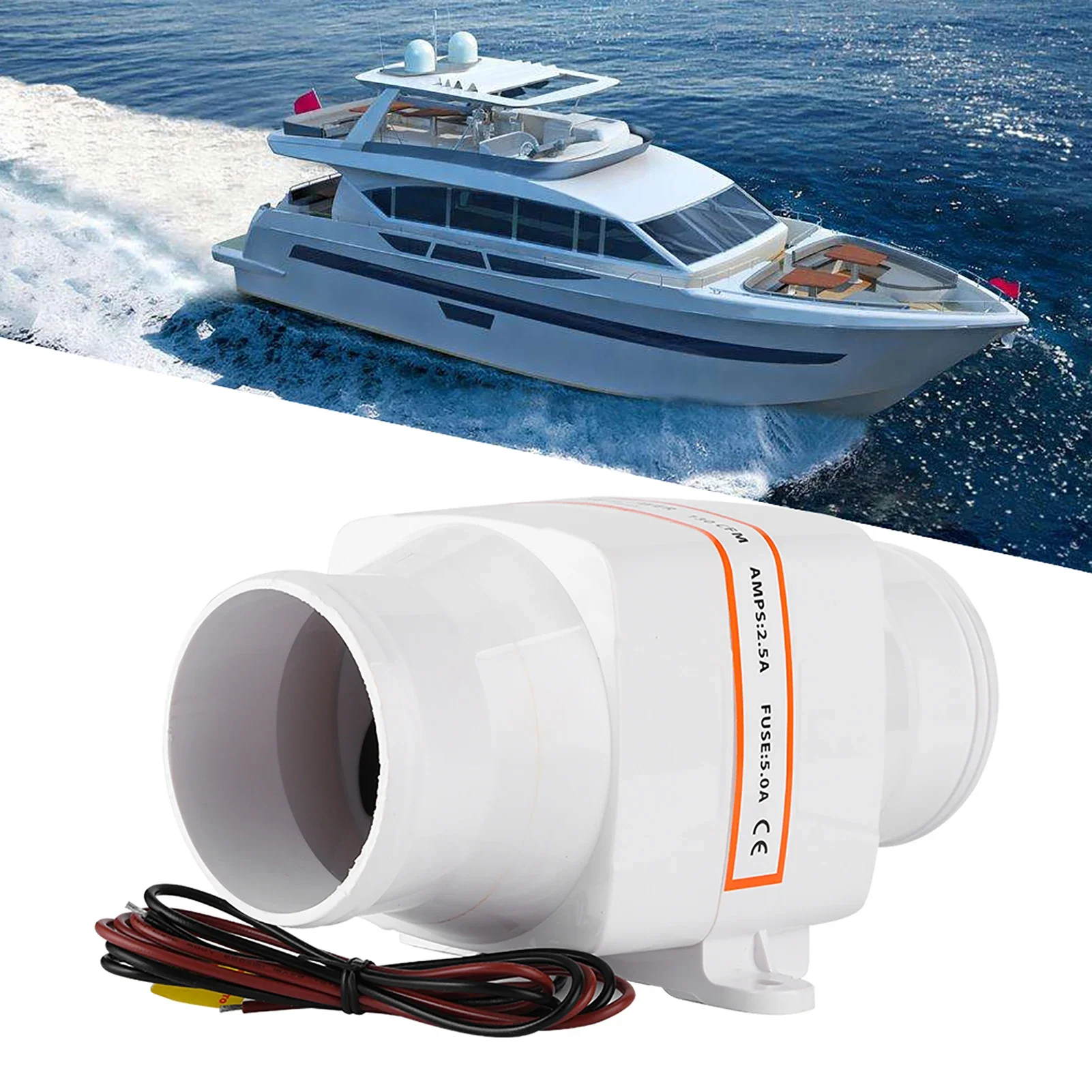 

3-Inch Marine Bilge Air Blower 12V/24V Corrosion-Resistant for Yacht, Boat & RV 130 CFM (3800 LPM)