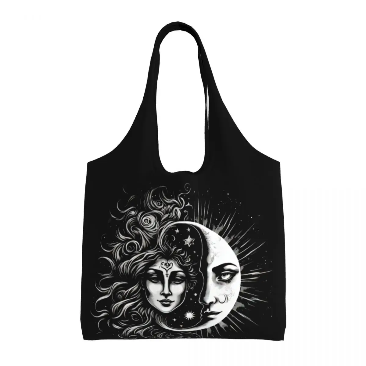 Custom Kawaii Vintage Moon Solar Eclipse Shopping Tote Bags Reusable Canvas Grocery Shopper Shoulder Bag