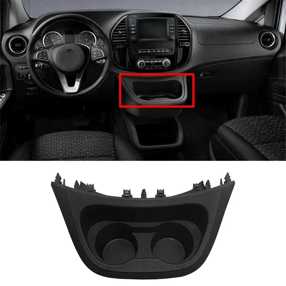 Automobile Central Water Cup Holder Dashboard Storage Box Central Water Cup Holder for Mercedes Benz Vito 2016-2024