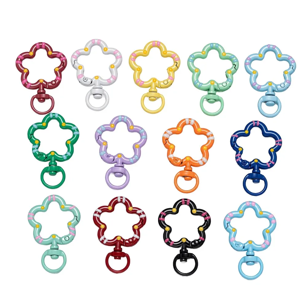 

5Pcs/Lot Color Flower Spring Buckle Open Rin Key Chain Lobster Claw Clasps Connecting For DIY Keychain Jewelry Making Accessorie