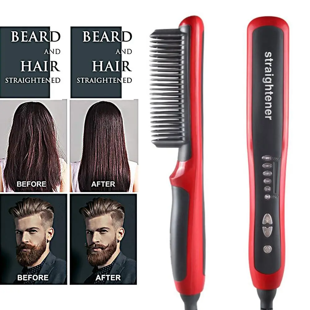 Hair Straightener Curler Straight  Beard Comb PTC Heating Dual-use No Damage Ceramic Electric  Brushes dressing Tool