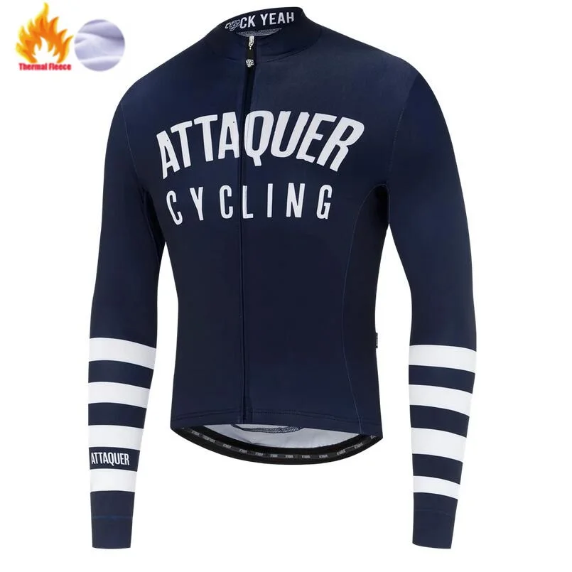 

Attaquer Long Sleeve Cycling Jersey Men's Team Autumn Winter Thermal Fleece Clothing Ropa Ciclismo