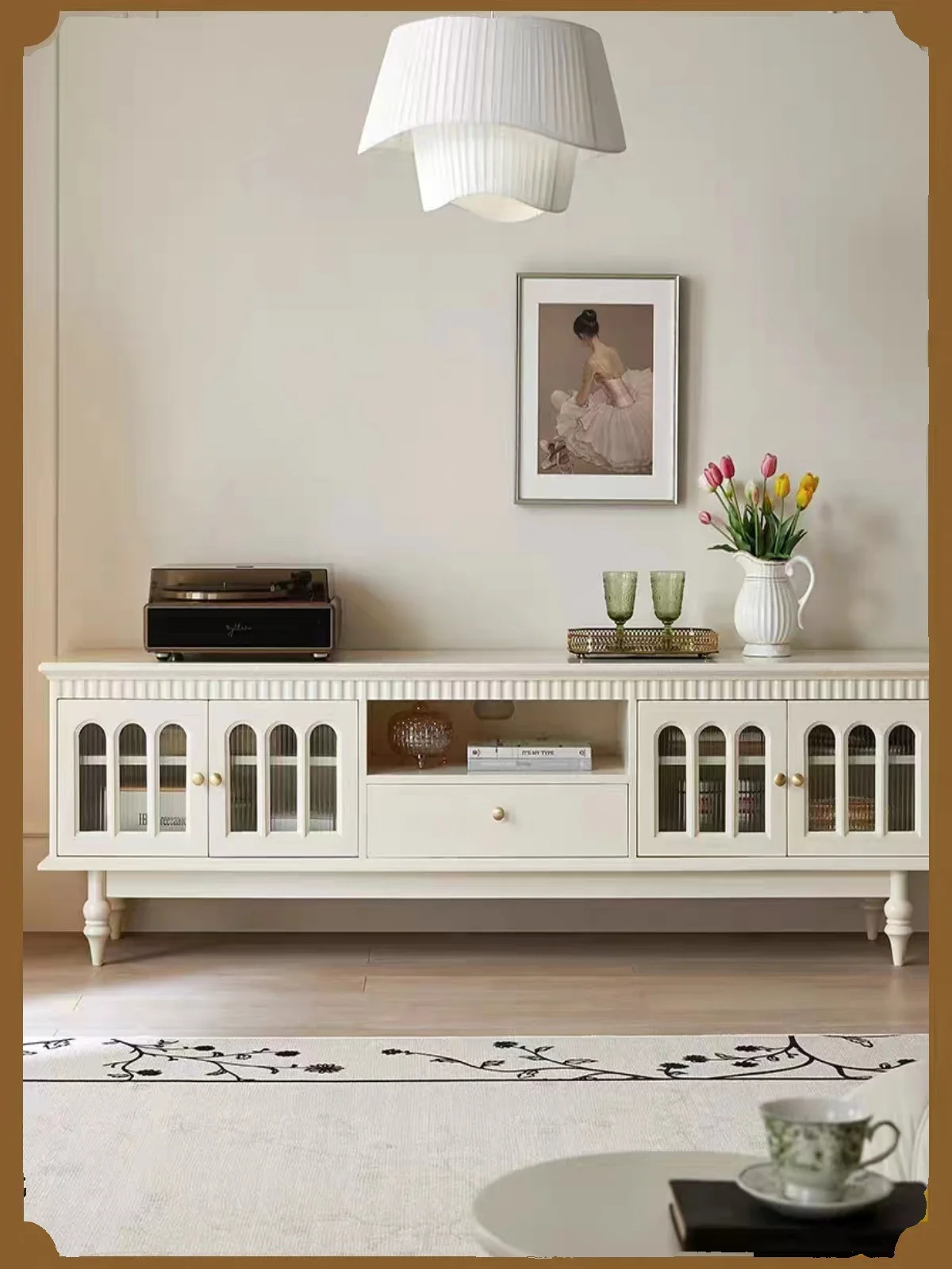 الخشب الصلب، مجموعة طاولة القهوة الحديثة البسيطة لخزانة التلفزيون، خزانة تلفزيون شقة أوروبية صغيرة، غرفة المعيشة #5