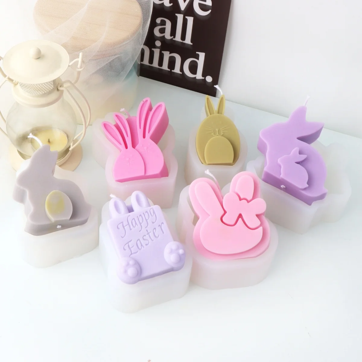 Cute Rabbit Candle Silicone Mold Easter Bunny Scented Candle Resin Making Mould DIY Diffusing Stone Rabbit Plaster Mold Decor