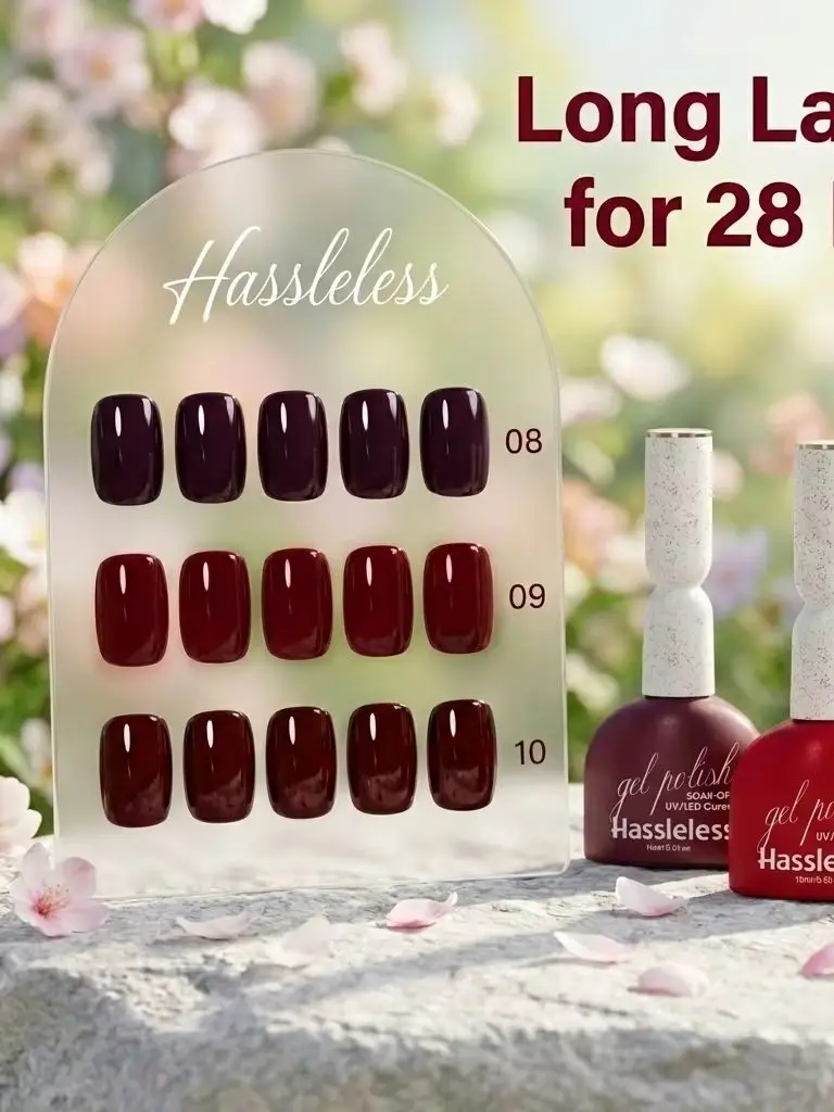 Hassleless 3Pcs Wine Red Gel Polish Set, UV/LED Cured, Deep Red & Burgundy Shades for Fall Winter Manicure, 15ml Each