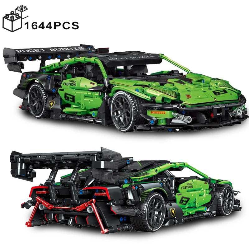 

1644PCS Technical Green Super Speed Lamborghinised Sport Car Model Building Blocks Famous Vehicle Assemble Bricks Toys For Adult