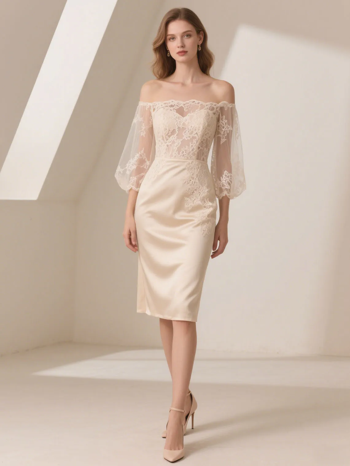

Sexy Sheath Off Shoulder Cocktail Party Dresses Knee Length 3/4 Length Sleeve Appliques Wedding Party Gown 2025 Free Customized