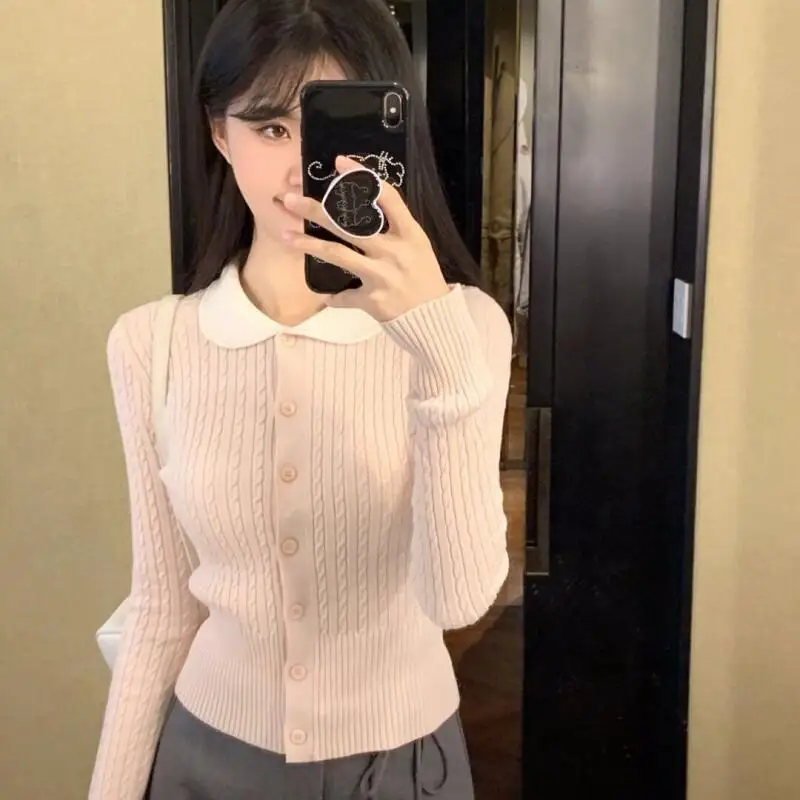 

Autumn Winter Knitwear Doll Collar Pullover Clothes Sweet Ladies Thickened Long Sleeve Female Clothing Christmas Women's Tops