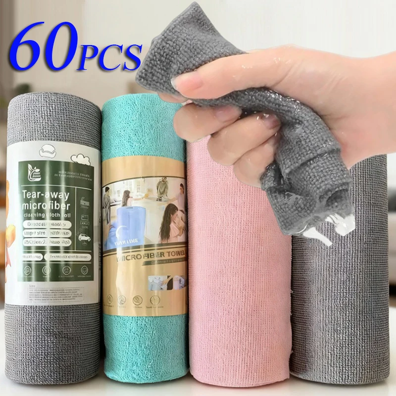 Toallitas de limpieza reutilizables, paño de cocina para el hogar, rollos de toallas de microfibra, trapos para platos fáciles de limpiar, 20 ~ 60 uds.