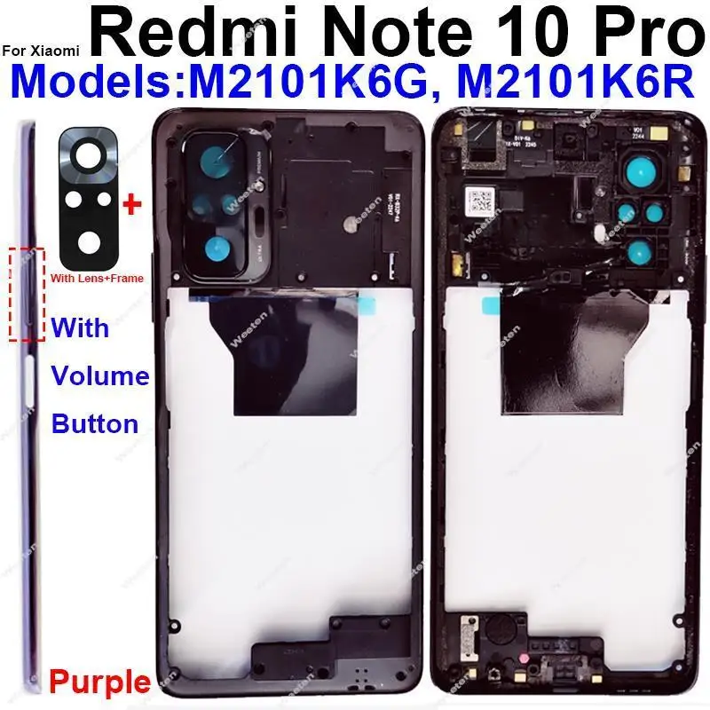 For Xiaomi Redmi Note 10 Pro Note 10 Pro Max Middle Housing Frame Holder Cover Bezel with Side Kesy Parts