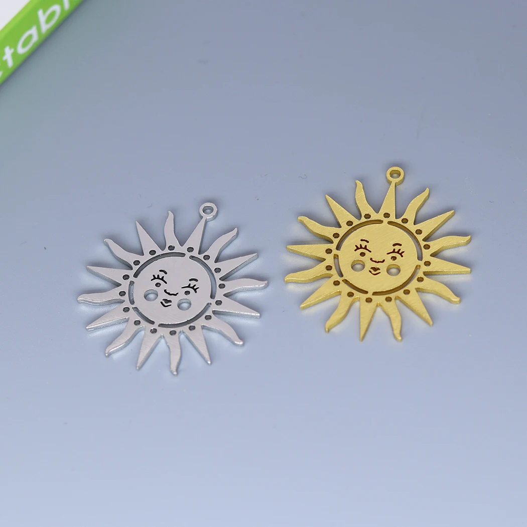 5pcs/lot Stainless Steel Abstract Sun Face Charm Pendant For Women Female Celestial Dainty DIY Jewelry Making Accessories
