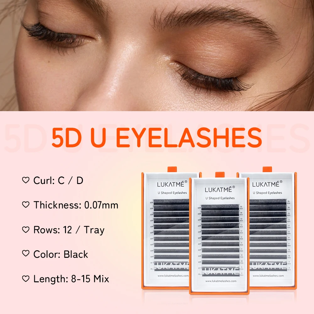 

LUKATME 5D U Shape Eyelash Extensions Easy To Pick Quick Grafting Long-Lasting False Lashes 8-15mm Mix Length Makeup Tools