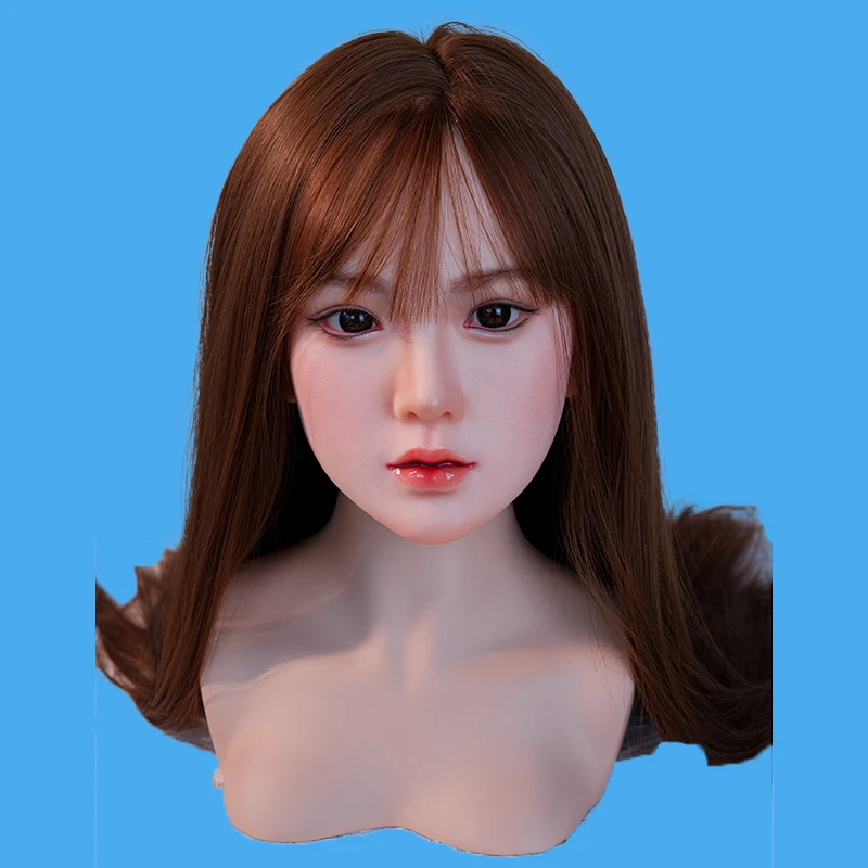 SMVP - Men's Sex Doll Universal Brown Long Hair Silicone Hair Transplant with Convertible Hairstyles, Equal Body Large Head Mode