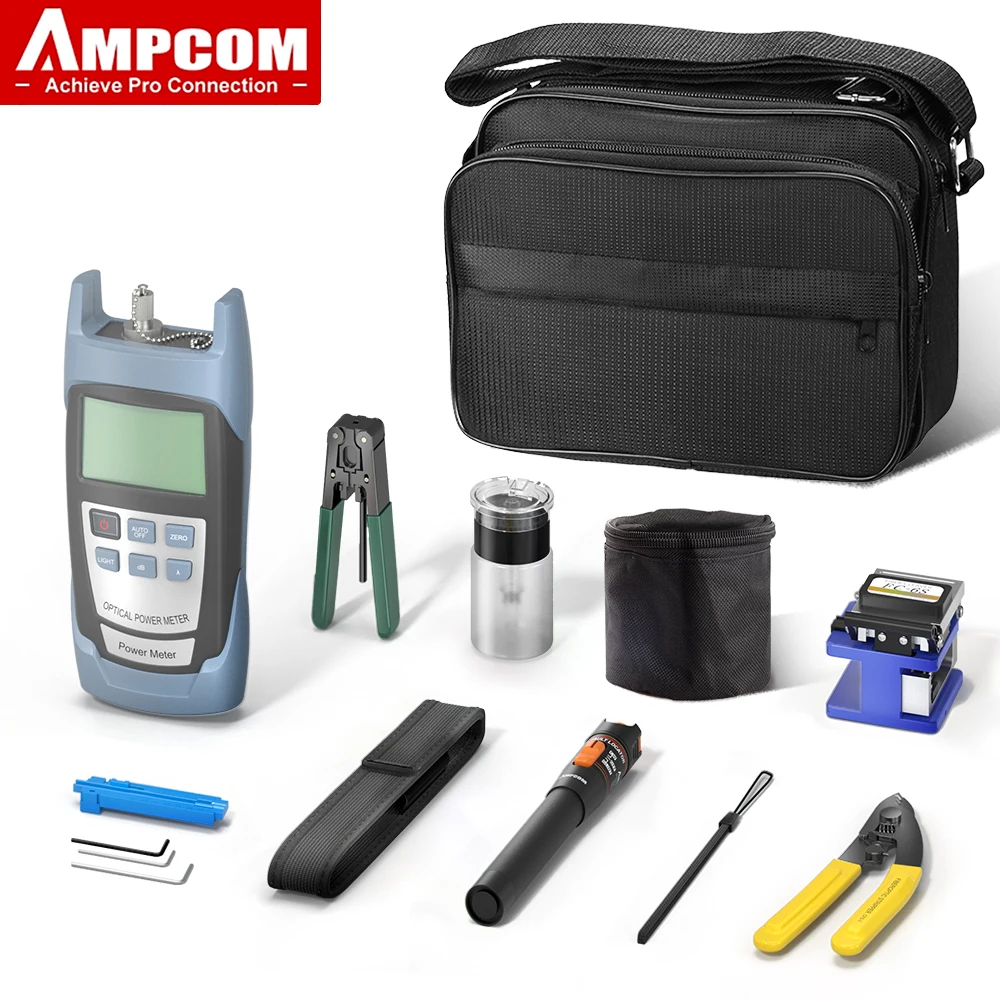 

AMPCOM FTTH Набор волоконно-оптических инструментов с скалывателем волокна FC-6S Визуальный локатор неисправностей Измеритель оптической мощности Инструмент для зачистки волокна
