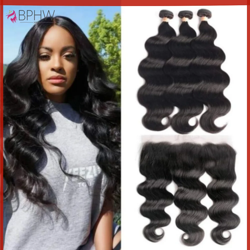 

Пучки объемных волн с кружевной фронтальной частью 13x4, бразильские пучки человеческих волос с застежкой 4x4, наращивание волос, 3 пучка волос Remy