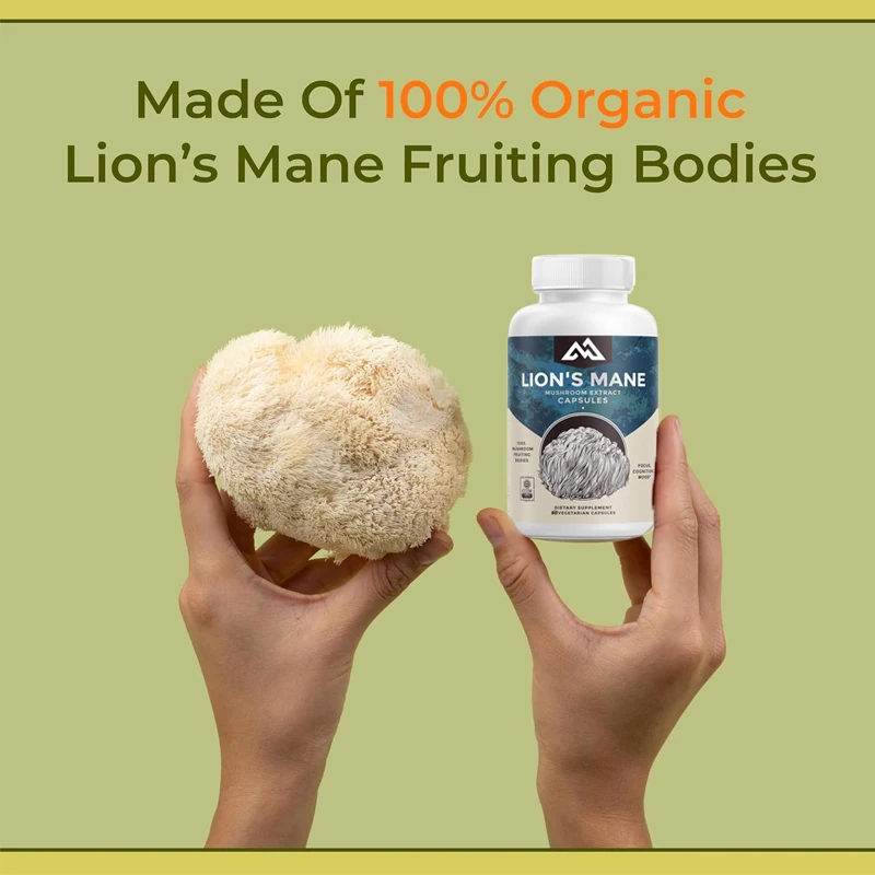 Natural Lion Mane Capsules -60 vegetarian capsules, 30 day supply to promote cognition and focus support the immune system