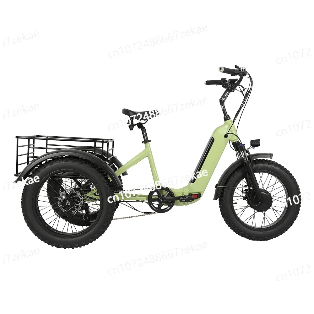 Tricycle Electric Bike 20inch Three Wheel High Power 48V 500w LCD Display Cargo 4 Wheels Bike 1 Seat Shimano 7 Speed Open