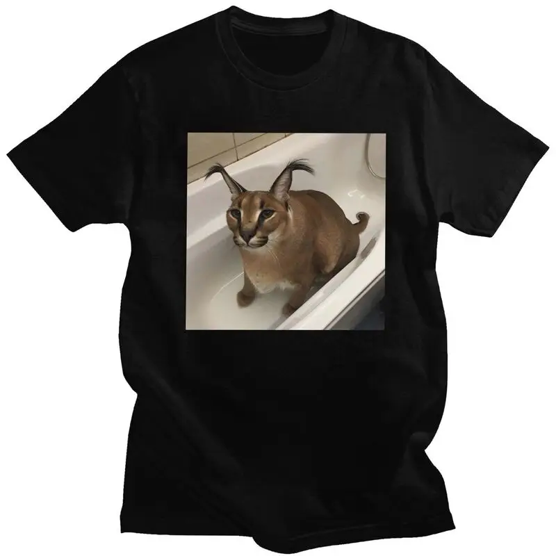Camisetas personalizadas Floppa Cute Meme para hombre, camisetas 100% de algodón, camisetas divertidas de gato Caracal, camiseta de manga corta, ropa