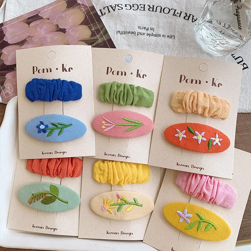 Cute Embroidered Flower Cloth Hairpins Women Girls Hair Clips Pins Barrettes Accessories Hairgrips Headdress Headwear Ornaments