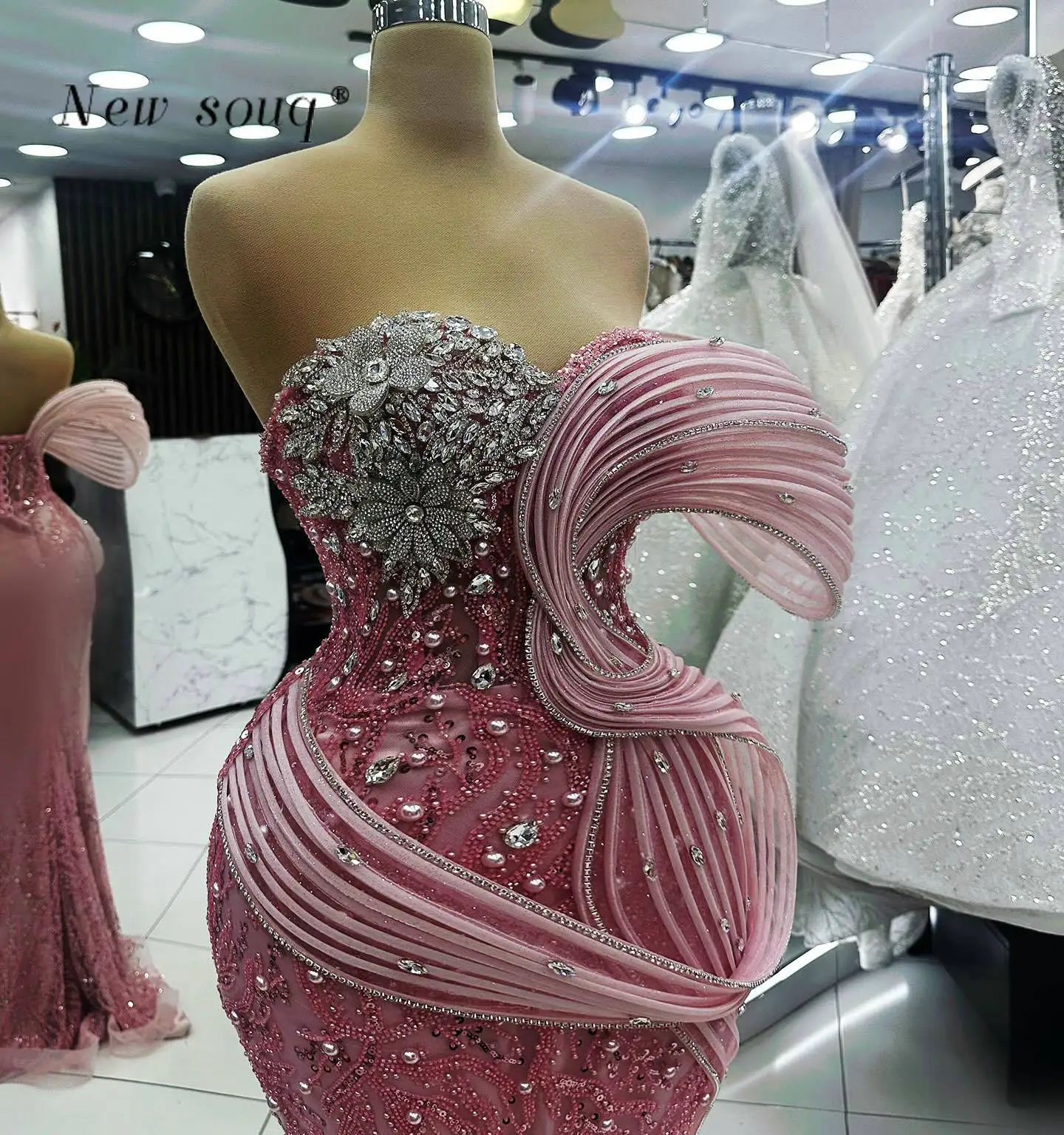 Blush Pink Sweetheart Neck Mermaid Evening Dresses 2024 Long Crystals Pearls Party Dress Sparkly Formal Occasion Prom Gowns Lady