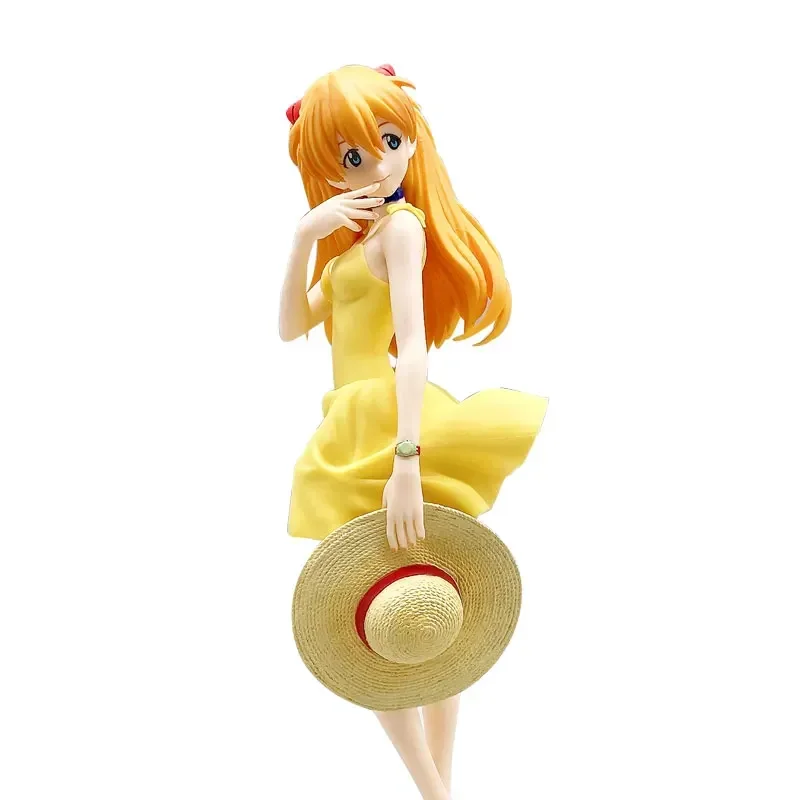 SEGA Original NEON GENESIS EVANGELION Anime Figure Asuka Langley Soryu Dress Straw Hat Action Figure Toys for Kids Gift Model