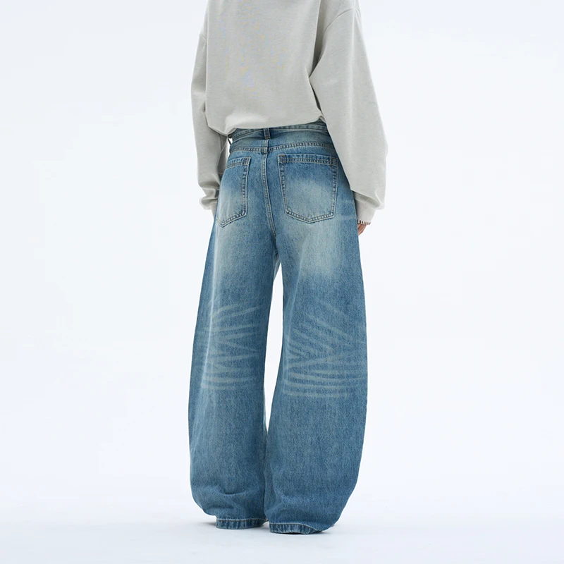 American Vintage Washed Deconstructed Men's Jeans Classic Versatile Wide Leg Pants 2026 Spring Autumn News Denim Trousers