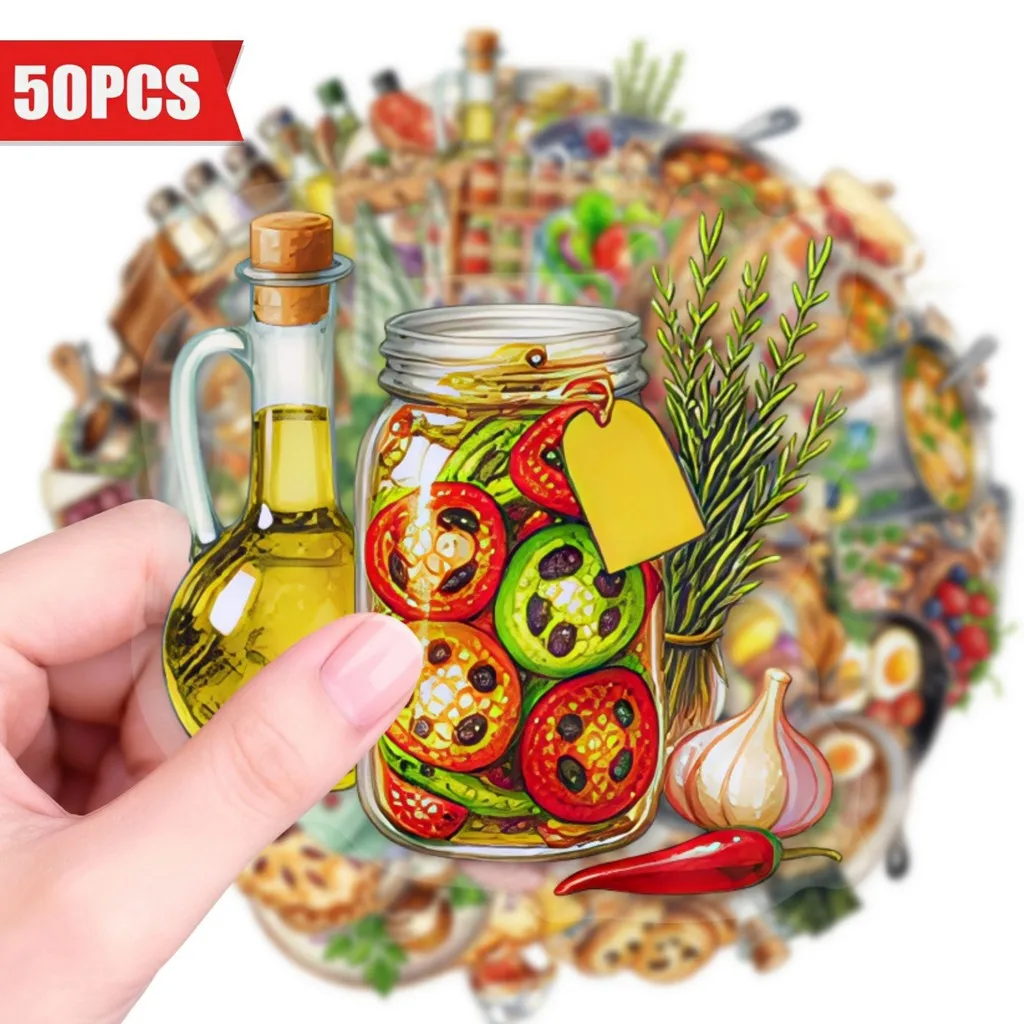 50Pcs Clear PET Kitchen Food Stickers, Western Pastry Dessert Baking Ingredients Decals for Journal Collage DIY Decoration